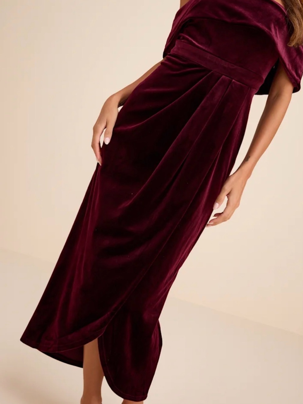 Lulu's Wine Velvet Maxi Skirt with Wrap Hem